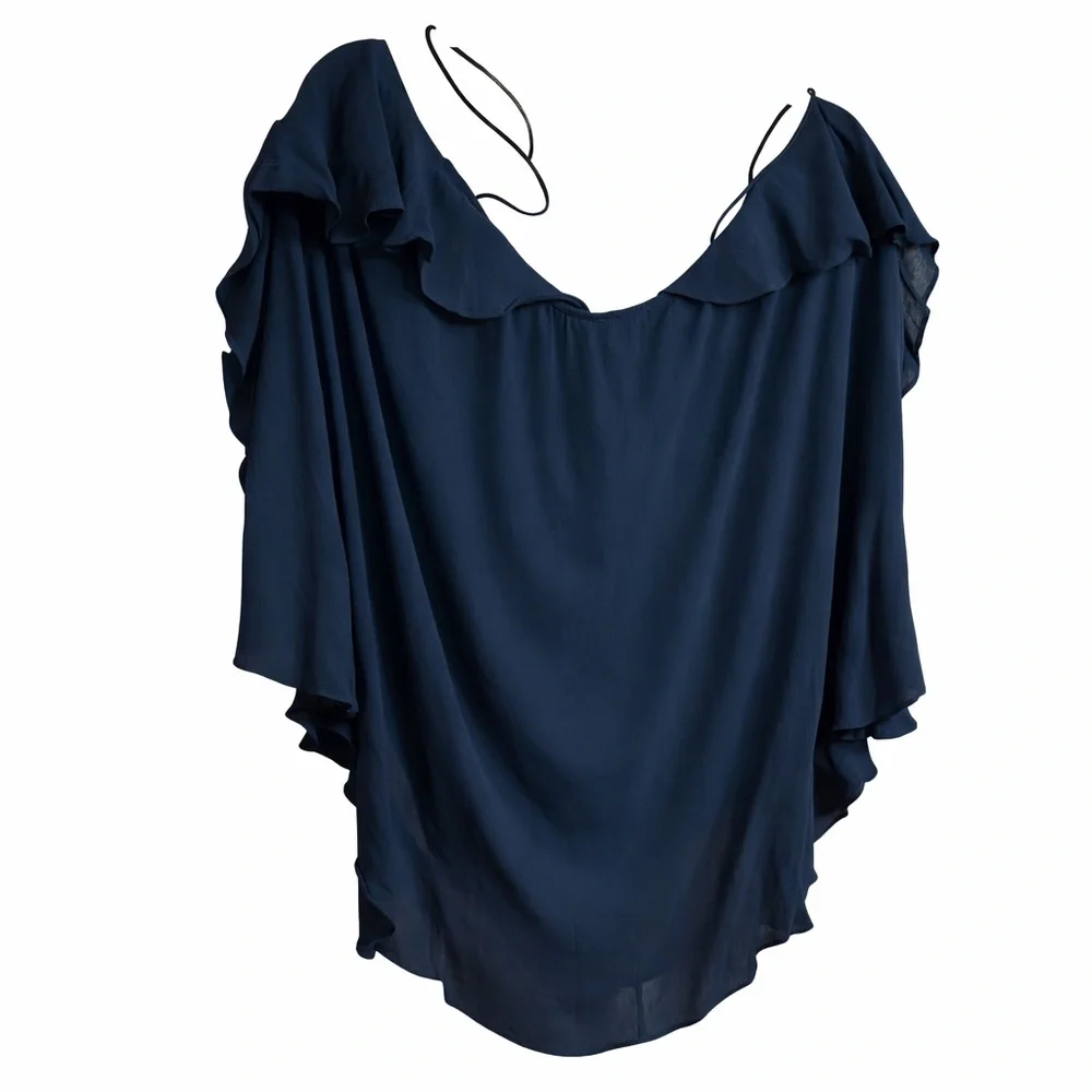 Free People black flowy blouse off-the-shoulder ruffle detail sleeves large - Picture 4 of 8